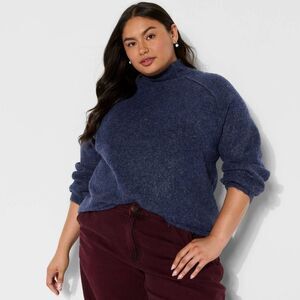 Open Box - Wild Fable - Women's Turtleneck Boucle Tunic Pullove Navy Blue